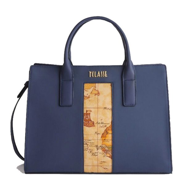 Borsa Donna a Mano 1A Classe Alviero Martini linea Geo Joy in Tessuto Gommato Blu GZ30 For Discount