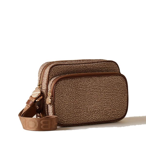 Borsa a Tracolla Small BORBONESE in Tessuto Riciclato stampa OP Beige Brown For Discount