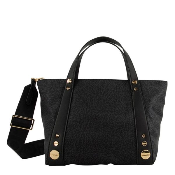 Borsa Donna a Mano BORBONESE linea Road Small in Nylon OP e Pelle Dark Black on Sale