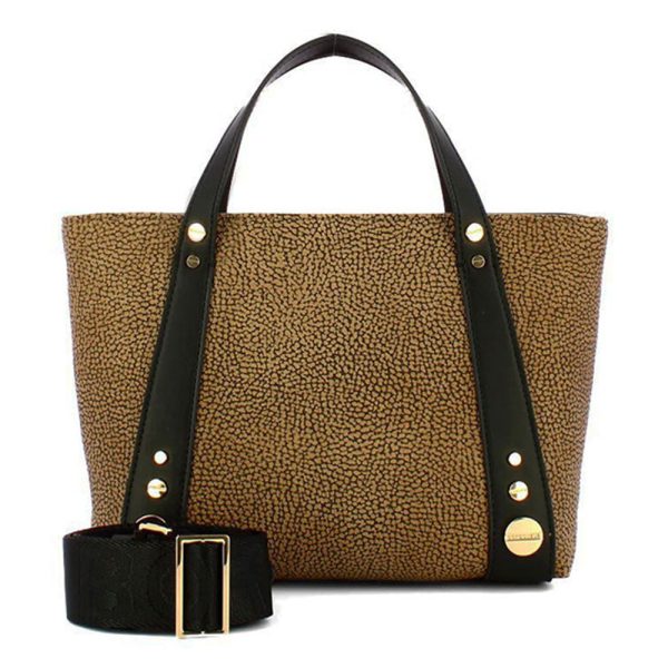 Borsa Donna a Mano BORBONESE linea Road Small in Tela Rivestita OP e Pelle Nera Fashion