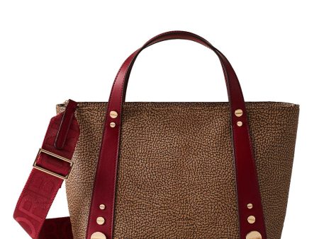 Borsa Donna a Mano BORBONESE linea Road Small in Tela Rivestita OP e Pelle Rosso Borgogna Fashion