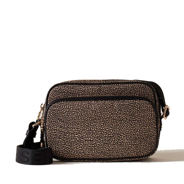 Borsa a Tracolla Small BORBONESE in Tessuto Riciclato stampa OP Naturale Nero Online now