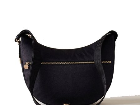 Borsa a Tracolla BORBONESE Luna Bag Middle in Tessuto OP Dark Black Online Hot Sale