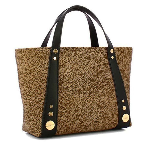 Borsa Donna a Mano BORBONESE linea Road Small in Tela Rivestita OP e Pelle Nera Fashion