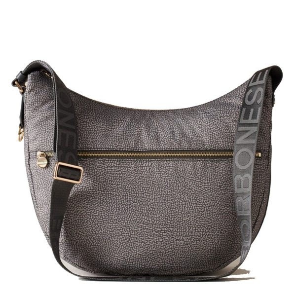 Borsa a Tracolla BORBONESE Luna Bag Medium linea Jet Op in Tessuto Colore Clay Grey Online now