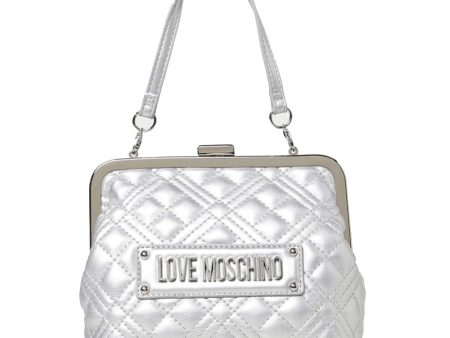 Borsa Donna a Mano con Chiusura a Scatto LOVE MOSCHINO linea Shiny Quilted Argento Discount