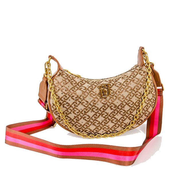 Borsa Donna a Spalla LIU JO in Tessuto Jacquard color Cammello on Sale