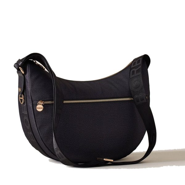 Borsa a Tracolla BORBONESE Luna Bag Middle in Tessuto OP Dark Black Online Hot Sale