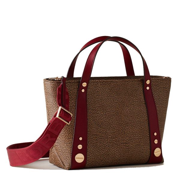 Borsa Donna a Mano BORBONESE linea Road Small in Tela Rivestita OP e Pelle Rosso Borgogna Fashion