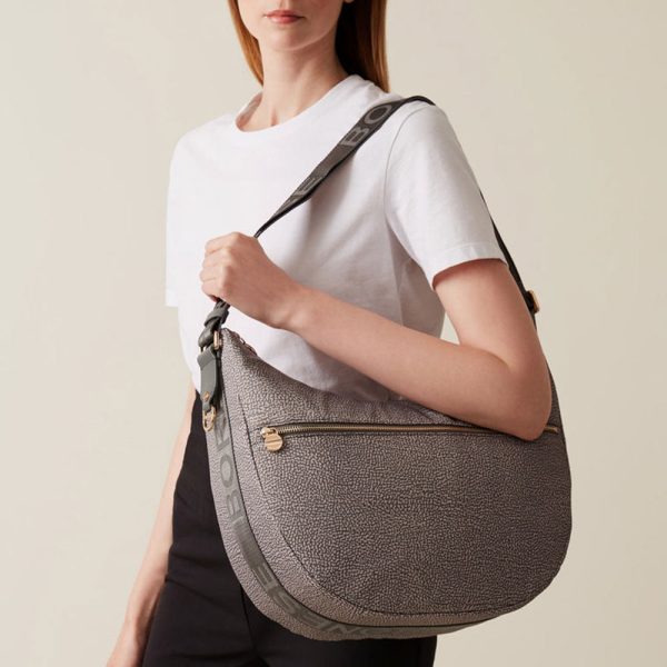 Borsa a Tracolla BORBONESE Luna Bag Medium linea Jet Op in Tessuto Colore Clay Grey Online now