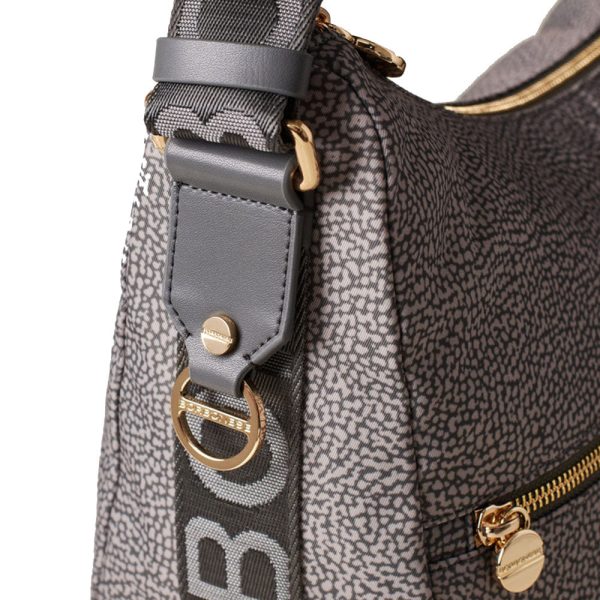 Borsa a Tracolla BORBONESE Luna Bag Medium linea Jet Op in Tessuto Colore Clay Grey Online now