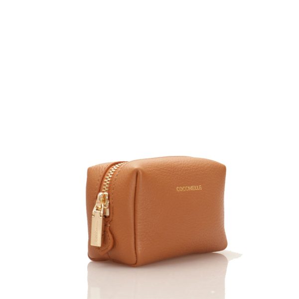 Beauty Case Piccolo COCCINELLE in Pelle Caramel Chiuso con Zip Discount