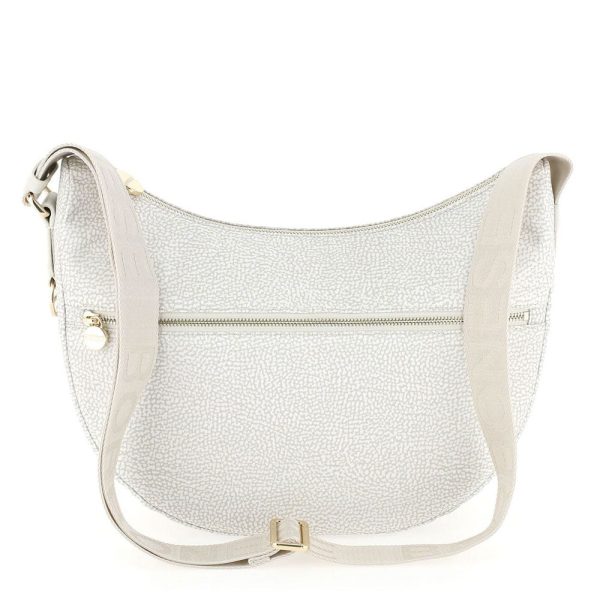 Borsa a Tracolla BORBONESE Luna Bag Middle linea Jet Op in Tessuto Color Ghiaccio Online Hot Sale