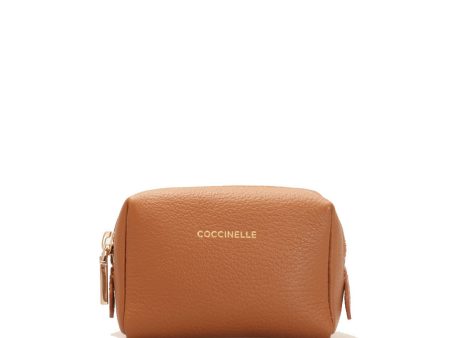 Beauty Case Piccolo COCCINELLE in Pelle Caramel Chiuso con Zip Discount