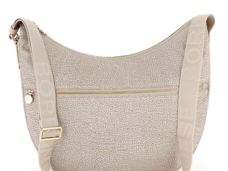 Borsa a Tracolla BORBONESE Luna Bag Medium linea Jet Op in Tessuto Color Sabbia Hot on Sale