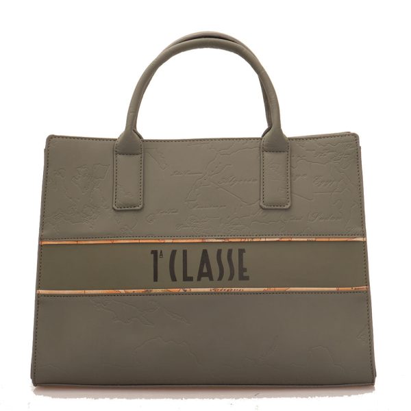 Borsa Donna a Mano 1A Classe Alviero Martini linea Dolomite Map in Tessuto Gommato Grey Green GU25 Online now